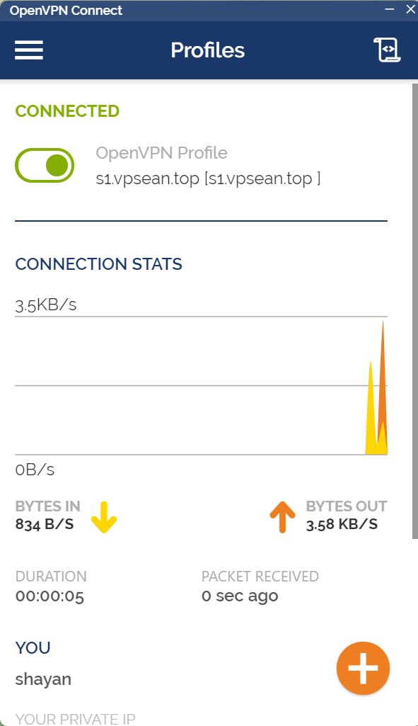 وضعیت CONNECTED در OpenVPN Connect