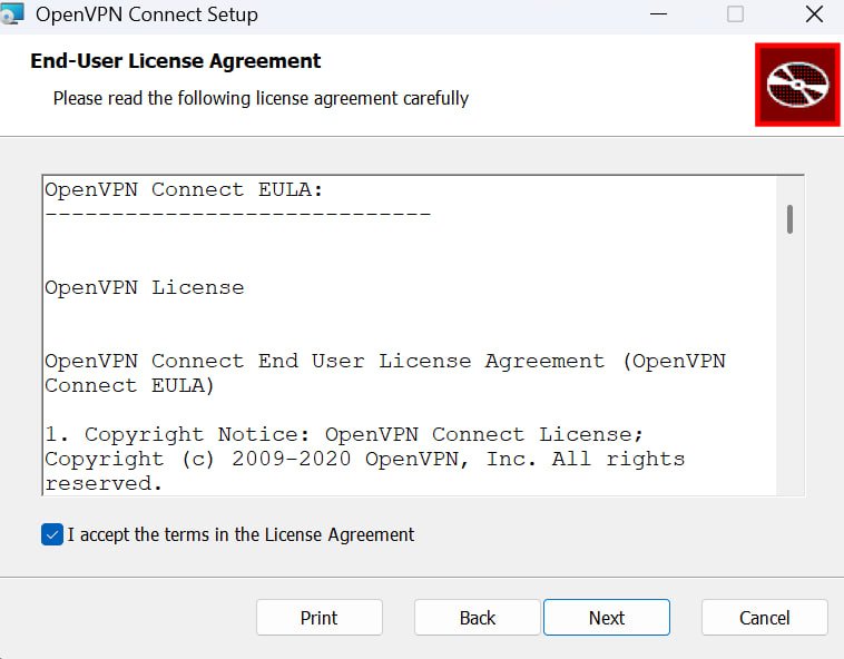 پذیرش قوانین نصب OpenVPN